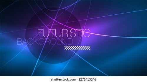 Neon glowing magic background, neon banner, night sky wallpaper. Magic light vector effect. Christmas abstract pattern.