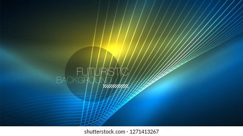 Neon glowing magic background, neon banner, night sky wallpaper. Magic light vector effect. Christmas abstract pattern.