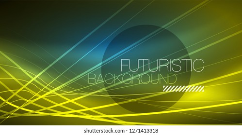 Neon glowing magic background, neon banner, night sky wallpaper. Magic light vector effect. Christmas abstract pattern.