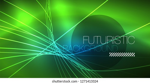 Neon glowing magic background, neon banner, night sky wallpaper. Magic light vector effect. Christmas abstract pattern.