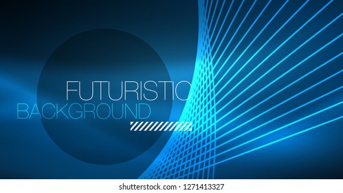 Neon glowing magic background, neon banner, night sky wallpaper. Magic light vector effect. Christmas abstract pattern.