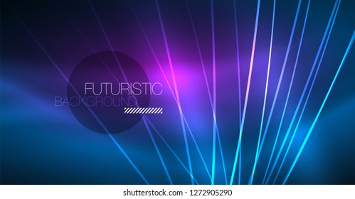 Neon glowing magic background, neon banner, night sky wallpaper. Magic light vector effect. Christmas abstract pattern.