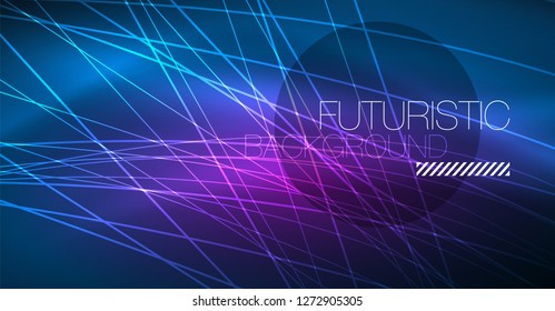 Neon glowing magic background, neon banner, night sky wallpaper. Magic light vector effect. Christmas abstract pattern.
