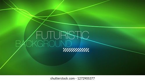 Neon glowing magic background, neon banner, night sky wallpaper. Magic light vector effect. Christmas abstract pattern.