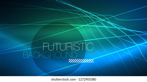 Neon glowing magic background, neon banner, night sky wallpaper. Magic light vector effect. Christmas abstract pattern.