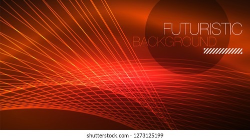 Neon glowing magic background, neon banner, night sky wallpaper. Magic light vector effect. Christmas abstract pattern.