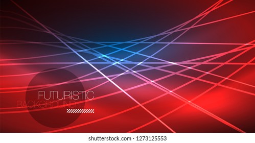 Neon glowing magic background, neon banner, night sky wallpaper. Magic light vector effect. Christmas abstract pattern.