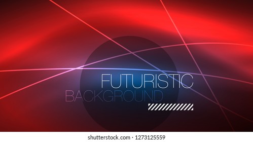 Neon glowing magic background, neon banner, night sky wallpaper. Magic light vector effect. Christmas abstract pattern.