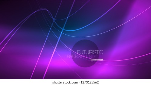Neon glowing magic background, neon banner, night sky wallpaper. Magic light vector effect. Christmas abstract pattern.