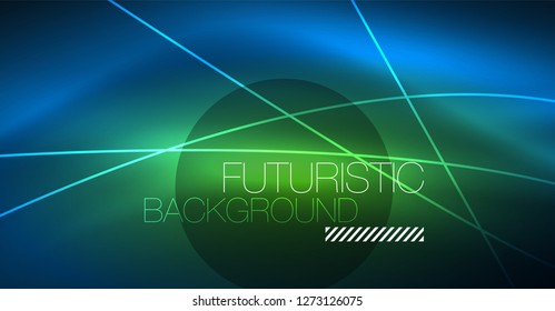 Neon glowing magic background, neon banner, night sky wallpaper. Magic light vector effect. Christmas abstract pattern.