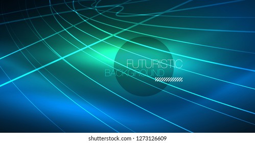 Neon glowing magic background, neon banner, night sky wallpaper. Magic light vector effect. Christmas abstract pattern.