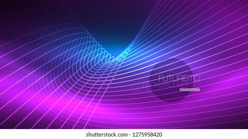 Neon glowing magic background, neon banner, night sky wallpaper. Magic light vector effect. Christmas abstract pattern.