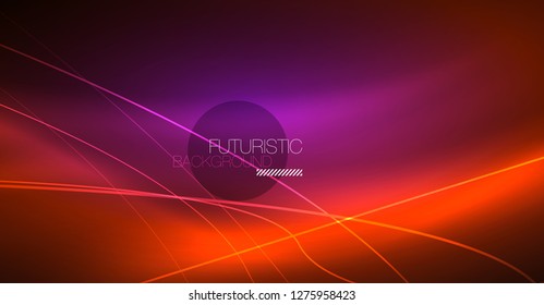 Neon glowing magic background, neon banner, night sky wallpaper. Magic light vector effect. Christmas abstract pattern.