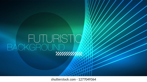 Neon glowing magic background, neon banner, night sky wallpaper. Magic light vector effect. Christmas abstract pattern.
