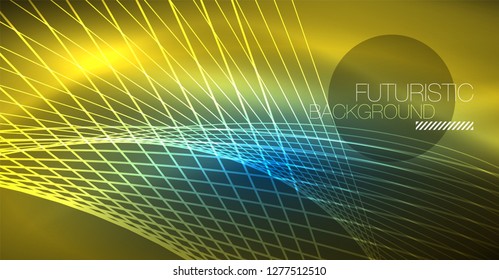 Neon glowing magic background, neon banner, night sky wallpaper. Magic light vector effect. Christmas abstract pattern.