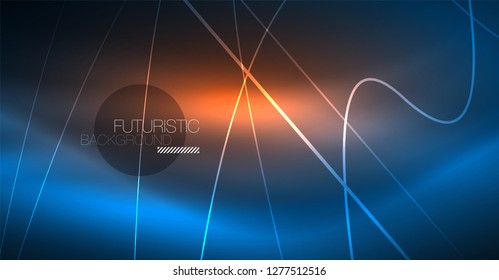 Neon glowing magic background, neon banner, night sky wallpaper. Magic light vector effect. Christmas abstract pattern.