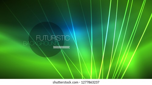 Neon glowing magic background, neon banner, night sky wallpaper. Magic light vector effect. Christmas abstract pattern.