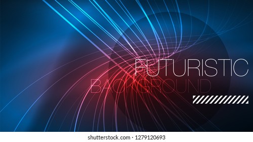 Neon glowing magic background, neon banner, night sky wallpaper. Magic light vector effect. Christmas abstract pattern.