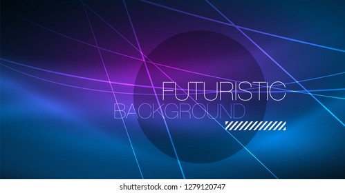 Neon glowing magic background, neon banner, night sky wallpaper. Magic light vector effect. Christmas abstract pattern.