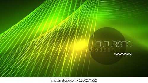 Neon glowing magic background, neon banner, night sky wallpaper. Magic light vector effect. Christmas abstract pattern.