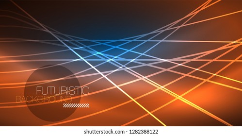 Neon glowing magic background, neon banner, night sky wallpaper. Magic light vector effect. Christmas abstract pattern.