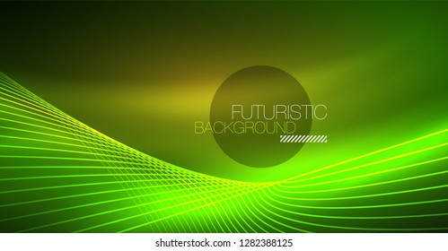 Neon glowing magic background, neon banner, night sky wallpaper. Magic light vector effect. Christmas abstract pattern.