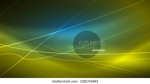 Neon glowing magic background, neon banner, night sky wallpaper. Magic light vector effect. Christmas abstract pattern.