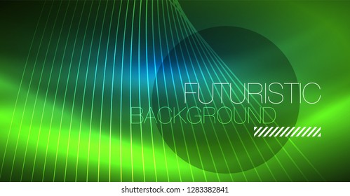 Neon glowing magic background, neon banner, night sky wallpaper. Magic light vector effect. Christmas abstract pattern.