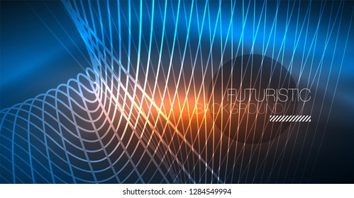 Neon glowing magic background, neon banner, night sky wallpaper. Magic light vector effect. Christmas abstract pattern.
