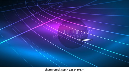 Neon glowing magic background, neon banner, night sky wallpaper. Magic light vector effect. Christmas abstract pattern.