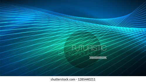 Neon glowing magic background, neon banner, night sky wallpaper. Magic light vector effect. Christmas abstract pattern.