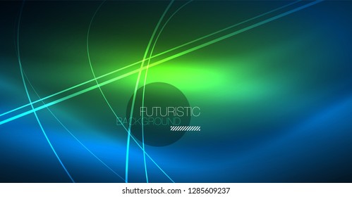 Neon glowing magic background, neon banner, night sky wallpaper. Magic light vector effect. Christmas abstract pattern.