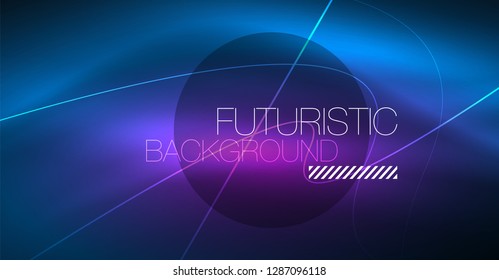 Neon glowing magic background, neon banner, night sky wallpaper. Magic light vector effect. Christmas abstract pattern.
