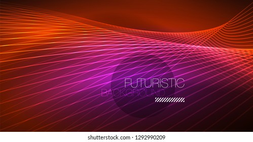 Neon glowing magic background, neon banner, night sky wallpaper. Magic light vector effect. Christmas abstract pattern.
