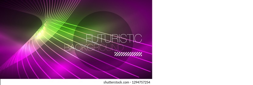 Neon glowing magic background, neon banner, night sky wallpaper. Magic light vector effect. Christmas abstract pattern.