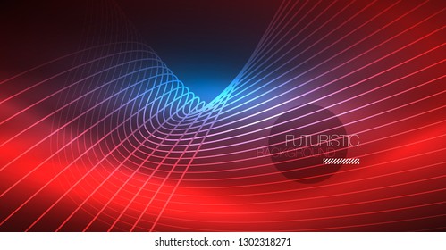 Neon glowing magic background, neon banner, night sky wallpaper. Magic light vector effect. Christmas abstract pattern.