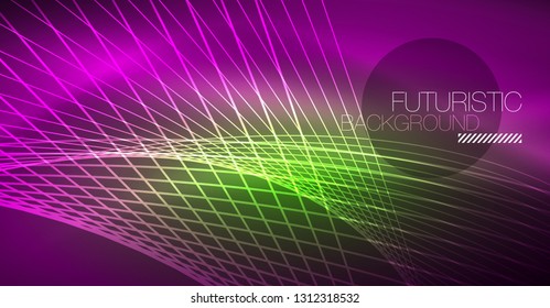 Neon glowing magic background, neon banner, night sky wallpaper. Magic light vector effect. Christmas abstract pattern.