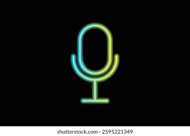 Neon glowing microphone icon on a black background. Ideal for podcasts, music, and streaming. Fully editable colors for customization in various digital and design projects.