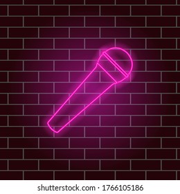 Neon glowing microphone. Pink light. Vector illustration.	