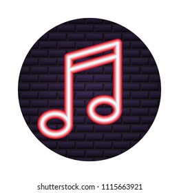 neon glowing musical note melody on brick wall