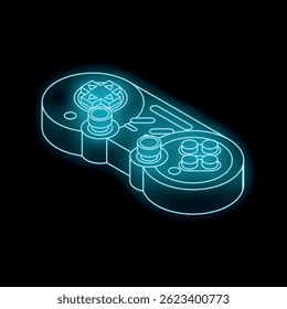 Neon brilhante contorno de um controlador de jogo isolado em um fundo preto