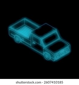 Neon glowing outline of a pickup truck, representing automotive concepts