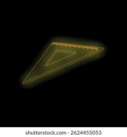 Neon glowing outline of a set square on a dark background, great for design projects about school, geometry, architecture