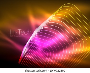 Neon glowing outline squares in dark, shiny light magic effect, geometric minimal template. Vector illustration