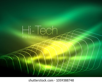 Neon glowing outline squares in dark, shiny light magic effect, geometric minimal template. Vector illustration