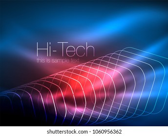 Neon glowing outline squares in dark, shiny light magic effect, geometric minimal template. Vector illustration