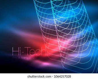 Neon glowing outline squares in dark, shiny light magic effect, geometric minimal template. Vector illustration