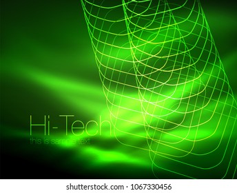 Neon glowing outline squares in dark, shiny light magic effect, geometric minimal template. Vector illustration