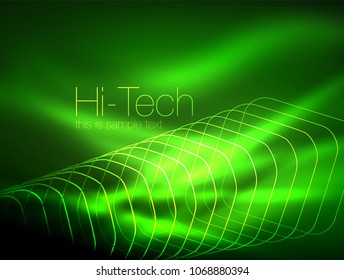 Neon glowing outline squares in dark, shiny light magic effect, geometric minimal template. Vector illustration