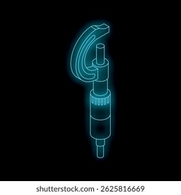 Neon glowing outside micrometer measuring tool on black background